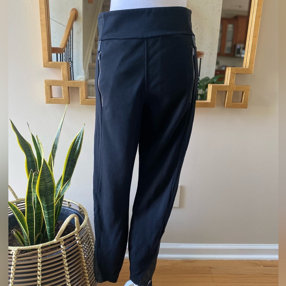 Athleta Leggings M Black Luxe Ponte Pants Ankle Zip Rayon Nylon